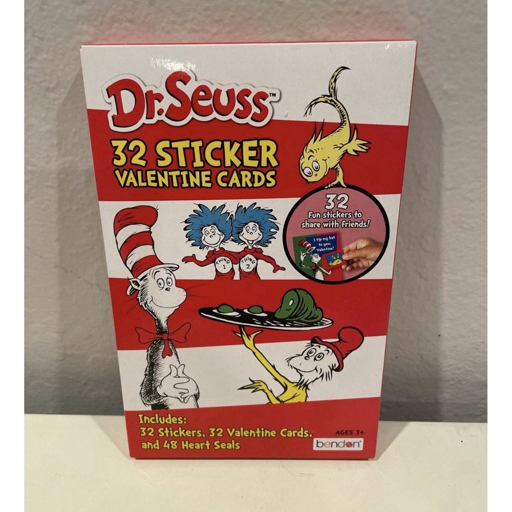 Dr. Seuss 128 Children's Valentines Cards Kids Class Valentine's Heart Seals